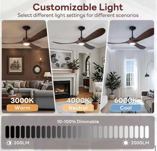 52/60/70in Farmhouse Ceiling Fan Light with Remote 3 Wood Blades Outdoor DC Fan - Picture 4 of 17