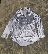 Simply Vera Blue Satin Dress Shirt Women's Size S