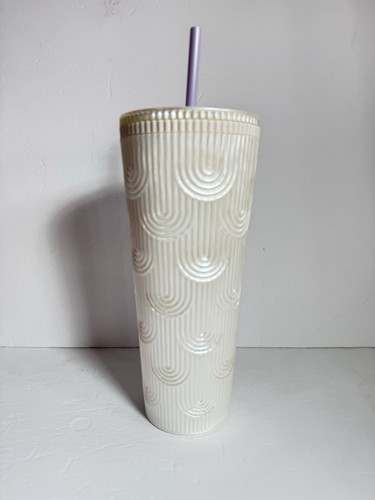 Starbucks 2022 Siren Shell White Pearl Mermaid Scales Cold Cup Tumbler 24oz NEU - Bild 2 von 3