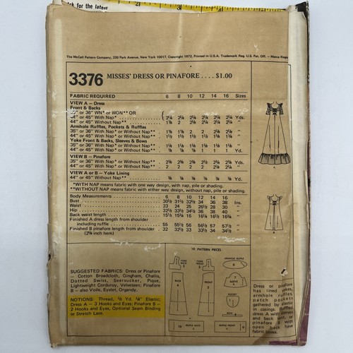 McCall’s 3376 Maxikleid oder Schürze Größe 14 Vintage 1972 ungeschnitten - Bild 2 von 3