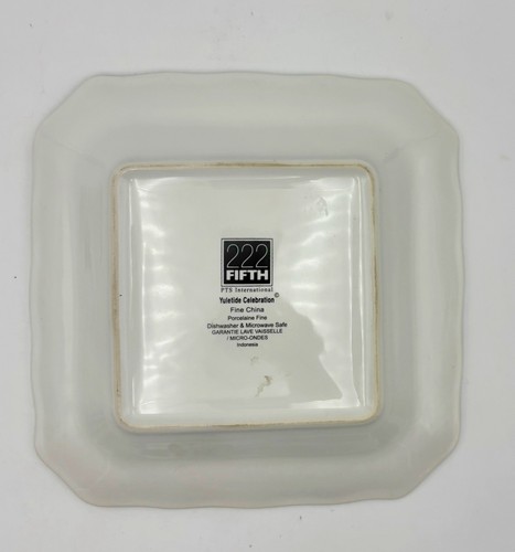 222 Fifth Yuletide Celebration Poinsettia Fine China Square 8.75” Dinner Plate - Picture 6 of 13