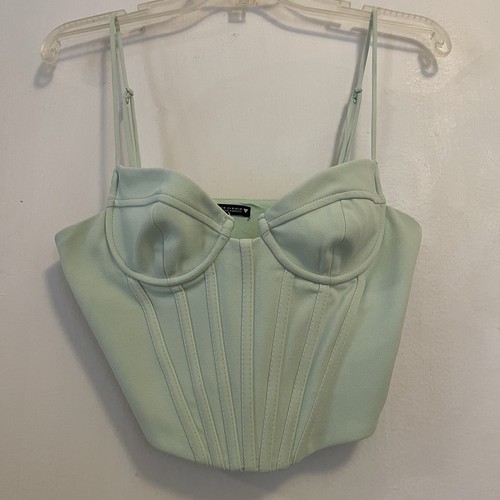 Top Zara Bustier Mediano Verde Menta Deshuesado Correa Espagueti Recortado Sexy Fiesta - Imagen 18 de 24