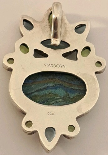 STARBORN Creations Handmade Sterling Silver Gemstone Blue Topaz Peridot Pendant - Picture 4 of 9