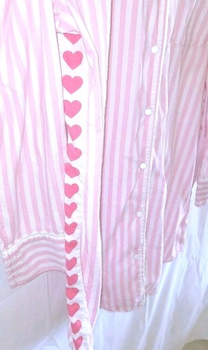 Victoria's Secret Womens Large Long Sleeve Flannel Sleepshirt Striped Pink White - Picture 8 of 11
