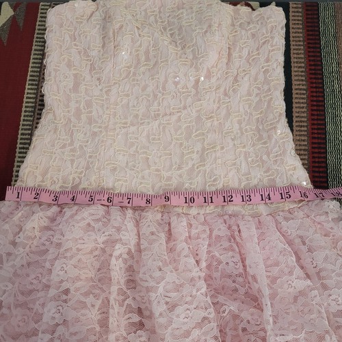 Vintage 80er Lauralie rosa Tüll Kleid Gr. S Spitze Stufen Pailletten Girly Barbiecore - Bild 9 von 11