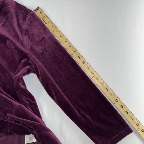 Talbots Velour V-Neck Top Purple Large Velvet Long Sleeve Casual Side Slit Comfy - Picture 7 of 9
