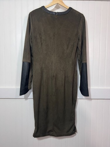Vestido de gamuza verde oliva Rudsak para mujer ribete de cuero de cordero manga larga - Imagen 3 de 15