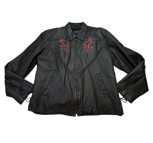 Chaqueta de motociclista de cuero de colección rosas Harley busto de 44 pulgadas chaqueta de motocicleta para mujer” - Imagen 2 de 11