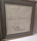 antique framed woven Jacquard silk picture tapestry of St. Marks square Venice