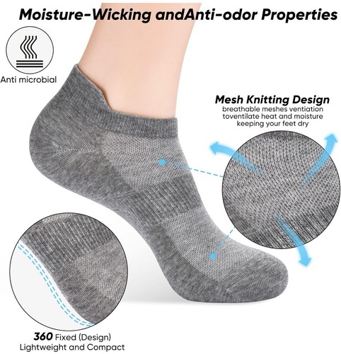 Ankle Socks Low Cut Athletic Thin Running Size 5-7 Gray 6-pack ATBITER - Picture 2 of 3