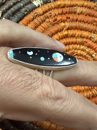 Navajo Native Handmade Multistone Inlay Night Sky Ring Sz-9" By Harold Smith - Imagen 9 de 9