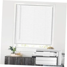  No Tools No Drill Cordless 1" Vinyl Mini Blinds, 100% 35.5" W x 64" H White