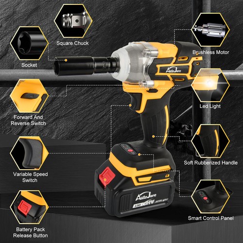 Llave de Impacto Inalámbrica 1/2" 500Nm Alto Par Taladro Sin Escobillas con Batería de Iones de Litio - Imagen 3 de 12