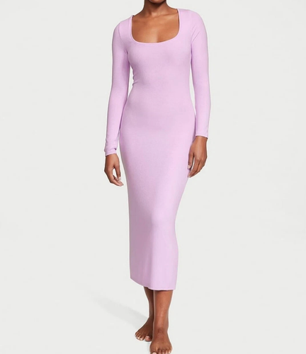 Victoria’s Secret Purple SMALL Luxe Ribbed Modal Scoop Long-Sleeve Maxi Dress - Picture 1 of 4