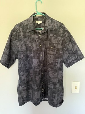 Pierre Cardin Button Up Shirt Short Sleeve Grey Pattern Hawaiian Men' Size Large