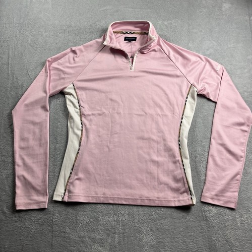 Burberry Golf Knit Pique Quarter Zip Pink Rib Womens Size Medium