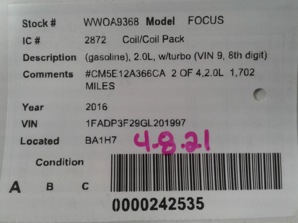 Bobina de encendido usada se adapta a: Ford Focus 2016 2,3 grado A Foto 3 de 4