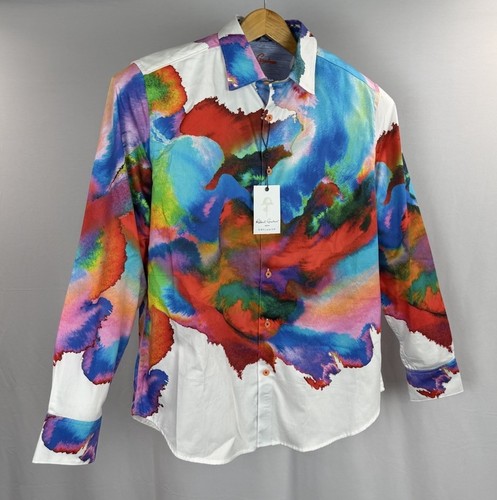 Camisa Robert Graham Abotonada Para Hombres 2XL Arte Vibrante Multicolor Puño Abatible Exclusiva