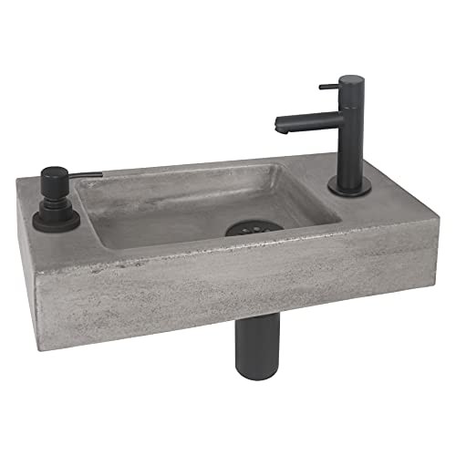 Differnz Jax Waschbecken klein - Handwaschbecken Beton Grau - Armaturen Matt Sch