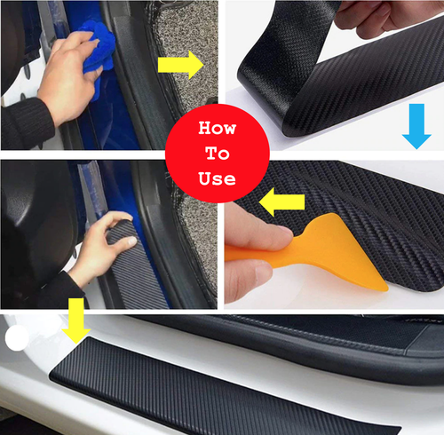 4x Carbon Fiber Car Door Plate Sill Scuff Cover Anti Scratch Sticker Accessories - Picture 8 of 13