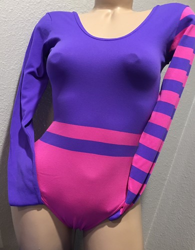 Vtg Danskin Purple Pink Stripe Nylon Leotard M - Picture 2 of 6