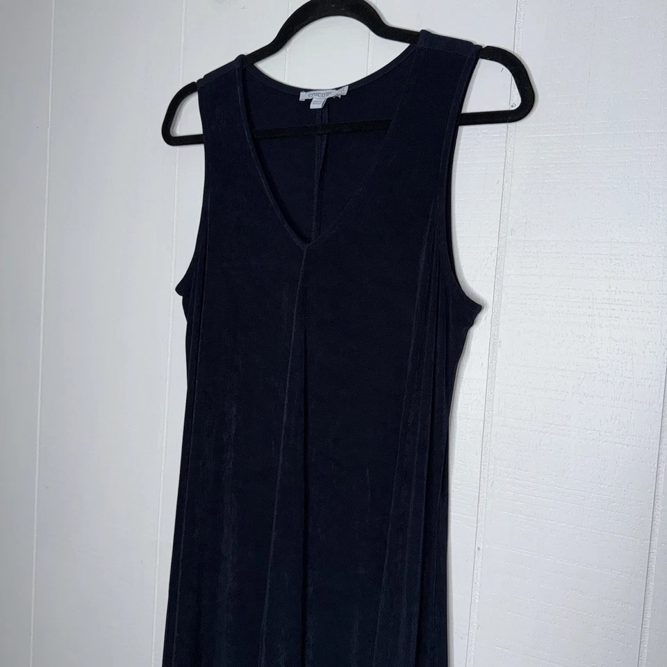 Maxi Vestido Chico’s Travelers Para Mujer Tejido Ajustado Sin Mangas Azul Marino 2, L Foto 3 de 4