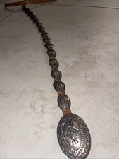 Antique Vintage Sterling Silver Concho Leather Belt Western Americana