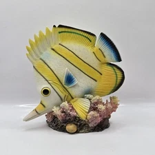 VTG Nature Coral Butterfly Yellow Blue Salt Water Fish Resin Sculpture Nautical 