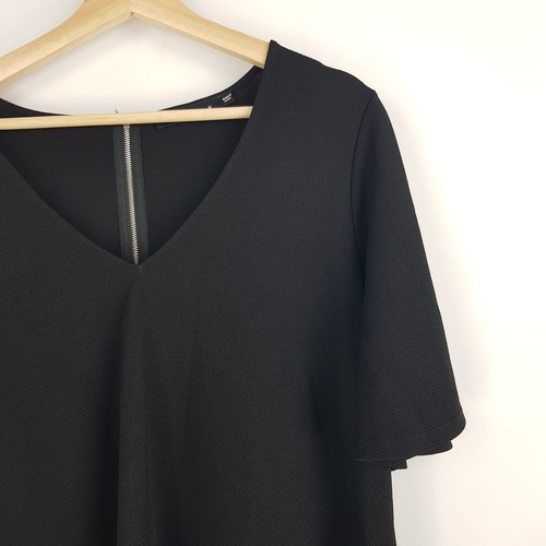 Sportsgirl Womens Size M 12 Black Straight Shift Dress V-Neck Short Sleeves - Picture 4 of 15