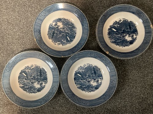 Currier And Ives Plate Dish Set Cups 33 Piece Set Early Winter Old Grist Mill - Picture 4 of 20