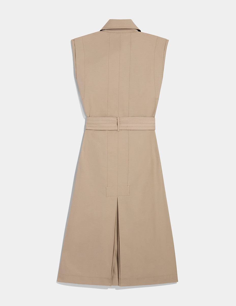 【l'or】sleeveless coat dress (beige) Women's Sleeveless Notched Lapel Double Breasted Belted Work