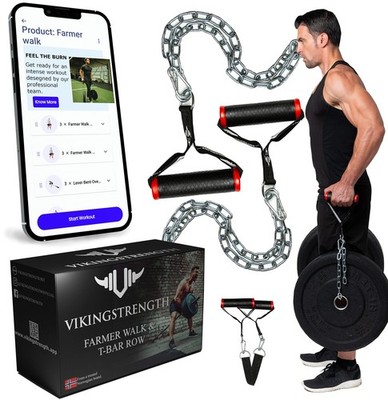 Vikingstrength Farmers Walk Handles, Strongman Equipment in Pair + T-Bar Row Han