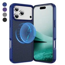 For iPhone 17 16 15 Pro Max 13 12 11 Luxury MagSafe Carbon Fiber Pattern Case