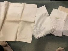 7 pcs Vintage hand embroidered or tatted dresser scarf handkerchief hand towels 