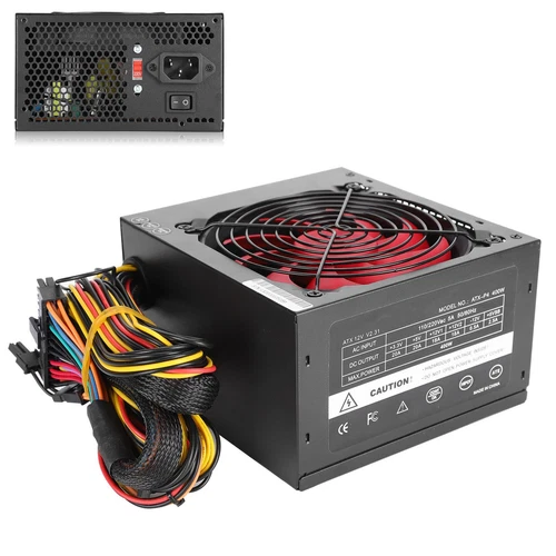 Pc Power Supply 400W Silent Computer Parts Atx 24-Pin 12Cm Red 9-Blade Fan SPC