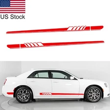 2pcs Red Racing Stripe Graphic Side Body Door Fender Skirt Vinyl Sticker Decals
