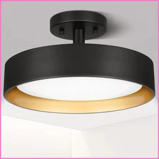 Semi Flush Mount Ceiling Lights, 12 Inch 25W LED Ceiling Light Fixture Black for