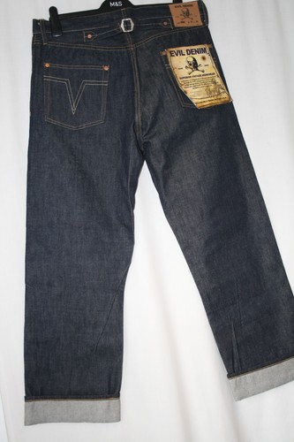 Vtg EVIL DENIM 666 1930's indigo Salvage jeans W 36 L 28 button fly Revival new - Picture 7 of 19