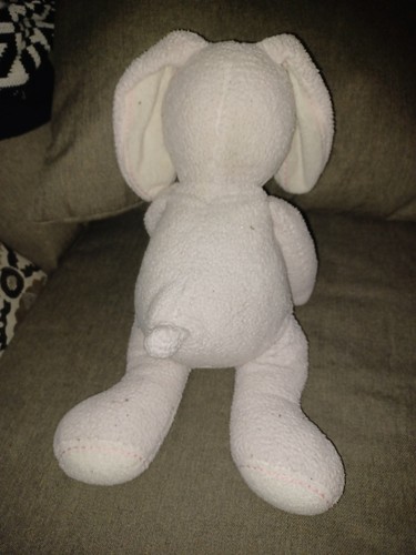 Pottery Barn Kids Pink Bunny Rabbit Plush Doll White Lovey Stitch Patch 18” - Picture 5 of 6