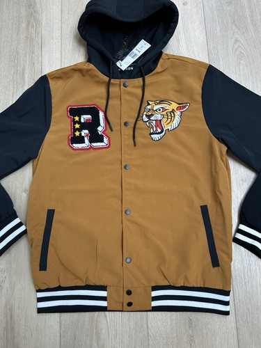 Kapuzen College Jacke NEU mit Etikett Herren L Gold Schwarz Reason Marke Patches Knöpfe - Bild 5 von 16