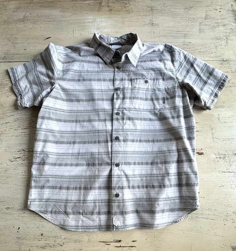 Columbia Sportswear Men's XL Gray White Striped Short Sleeve Button Down - Picture 1 of 10