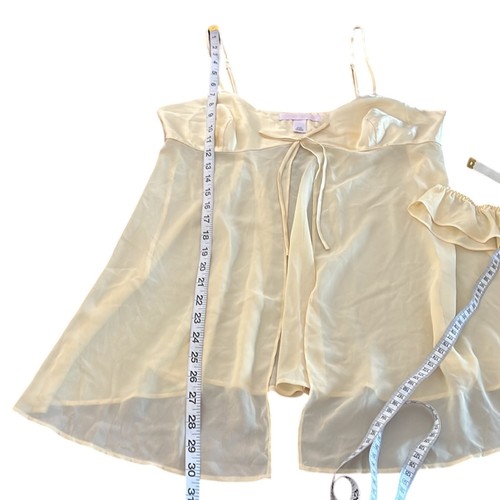 Vintage Victoria’s Secret Yellow Satin Chiffon Babydoll Lingerie w Thong Medium - Picture 8 of 11
