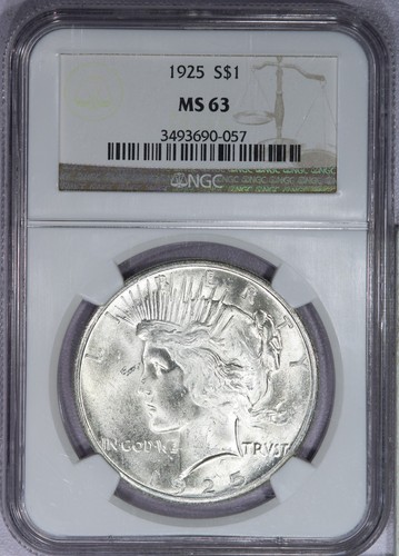 1925 Peace Dollar NGC MS63 - White and Lustrous WOW!