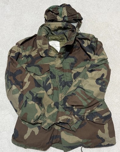 Vintage US Army M65 Field Jacket Mens Large Woodland Camo Cold Weather 80s - Picture 6 of 22
