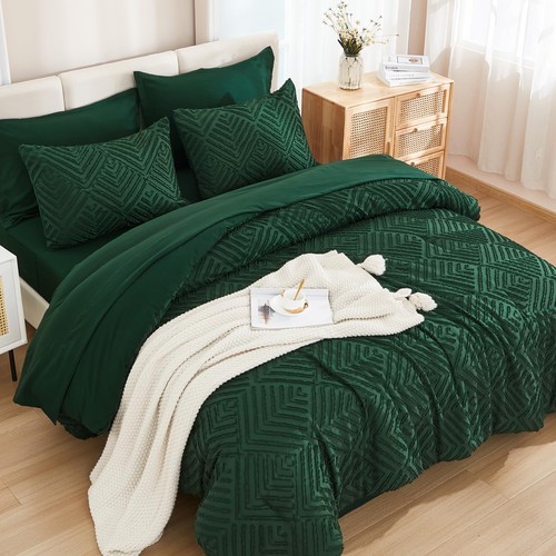 King Size Comforter Set 7 Pieces Dark Emerald Green - Bed in a Bag King Boho ... - Picture 2 of 7