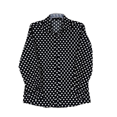 Allegra K Hemd Herren Gr. 44 schwarz weiß gepunktet 100% Baumwolle klassisch elegant Freizeit