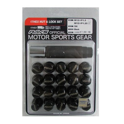 RAYS 74082000001BK Wheel Lock Nut Set 17HEX M12x1.25 5 Hole Black New
