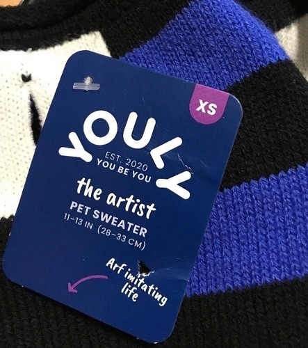 Youly XS Dog Sweater “The Artist” Colorblock Blue - 1 Sweater Only - Picture 4 of 4