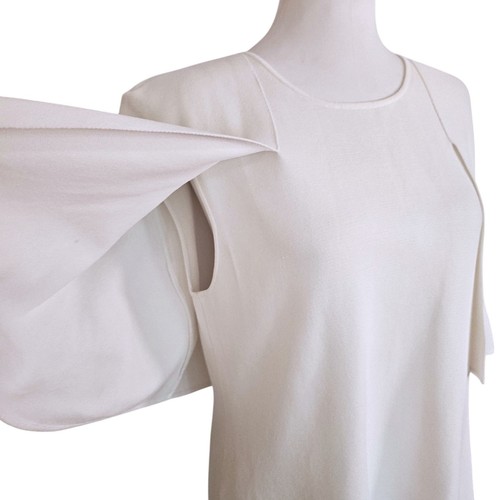Witchery White Cape Sleeve Knit Top Women's Size M Short Sleeve Elegant Milano - Picture 7 of 13
