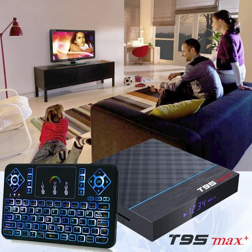 T95 MAX+ 64GB 8K HDR Bluetooth Dual WiFi Android TV Box + farbige Tastatur mit Hintergrundbeleuchtung